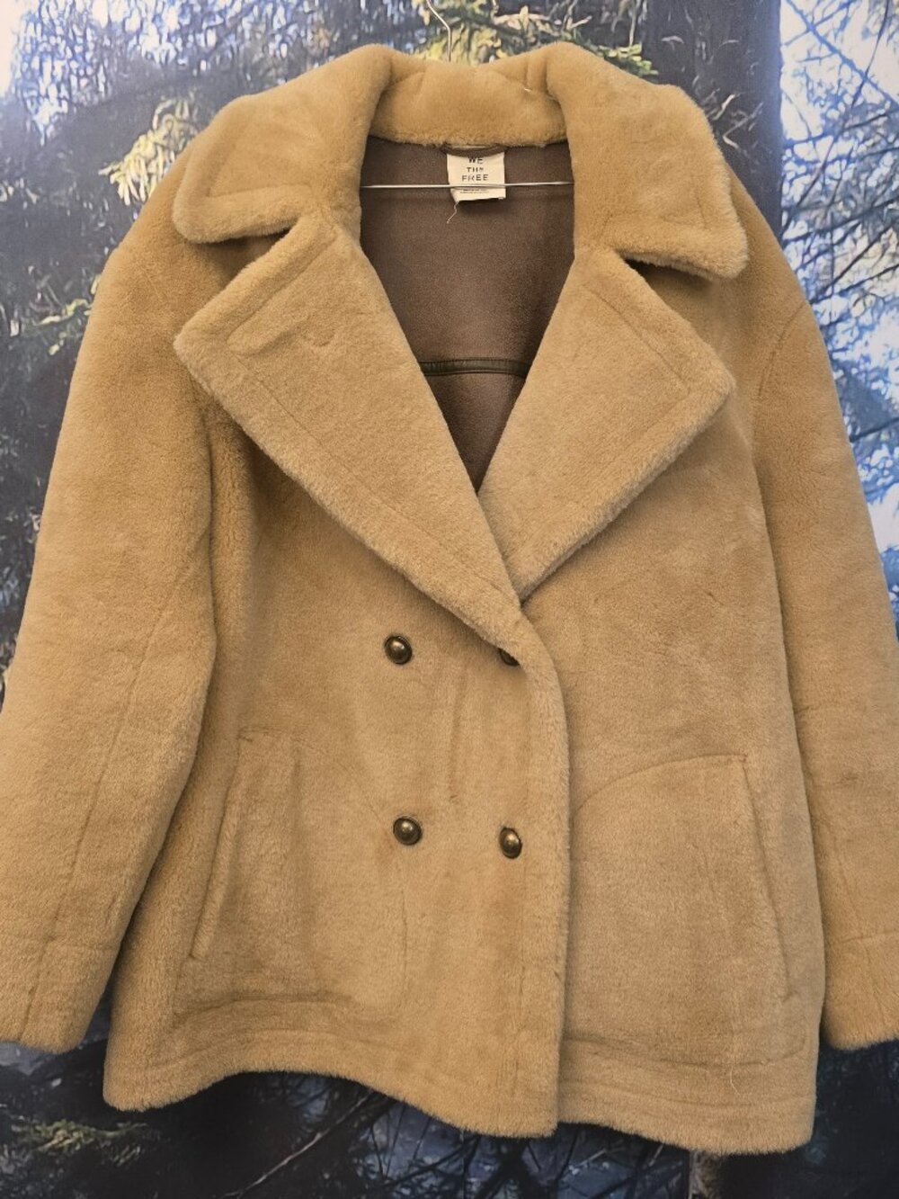 Free People Mari Reversible Aviator Coat Womens L Tan Brown Sherpa Jacket